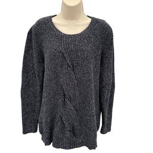 Talbots Womens Cable Knit Black White Cotton Blend Long Sleeve Sweater 1X